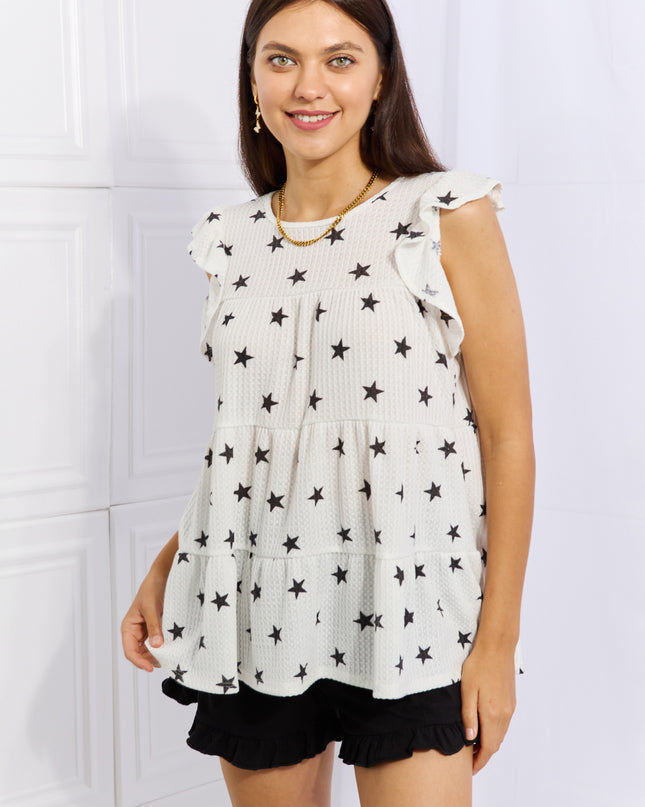 Heimish Shine Bright Full Size Butterfly Sleeve Star Print Top
