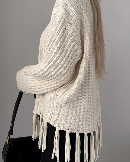 Fringe Round Neck Long Sleeve Sweater