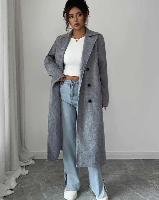 Double-Breasted Longline Coat Gray