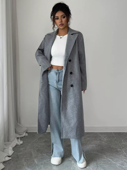 Double-Breasted Longline Coat Gray