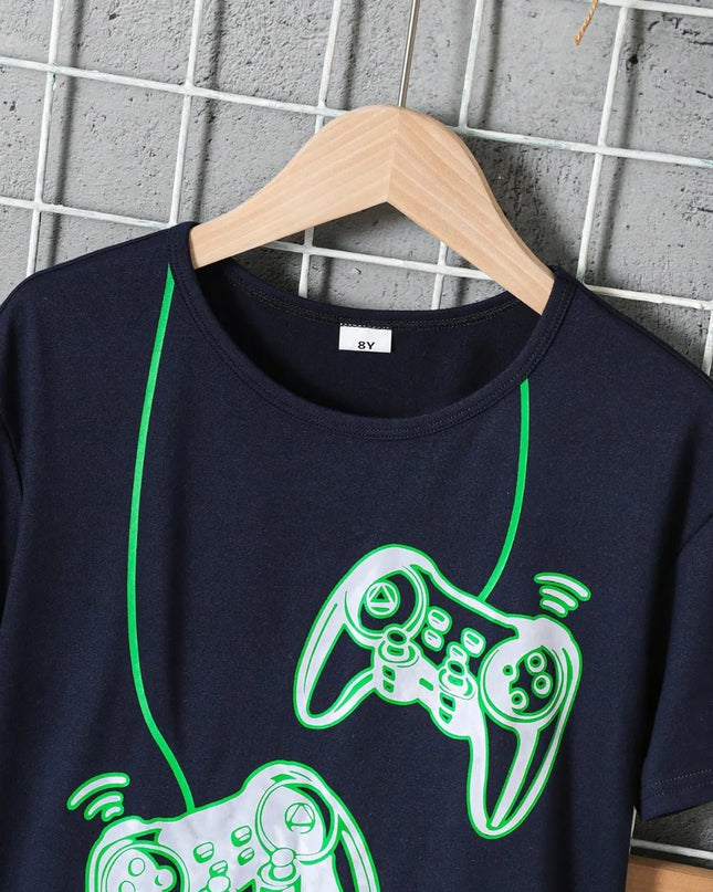 Children's Graphic Round Neck T-Shirt and Pants Set