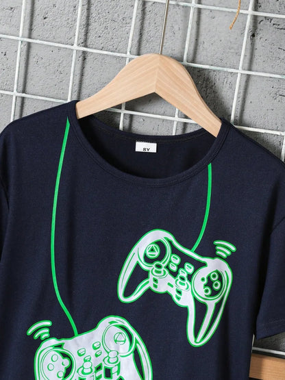 Children's Graphic Round Neck T-Shirt and Pants Set