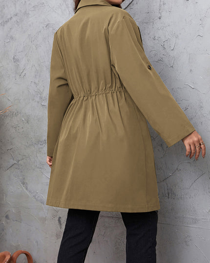 Honey Plus Size Lapel Collar Drawstring Roll-Tab Sleeve Trench Coat