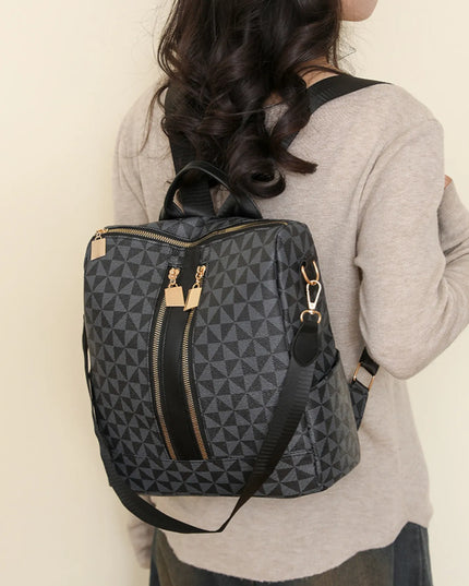 Geometric Pattern Backpack Bag Black One Size
