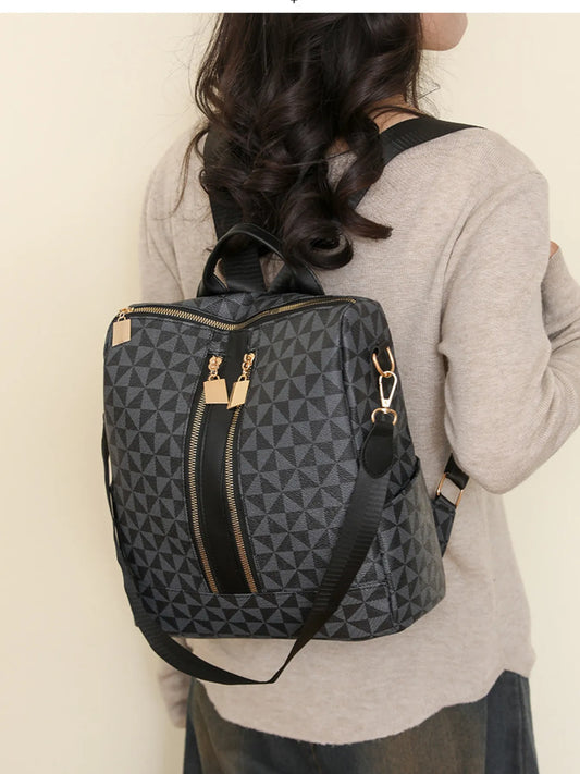 Geometric Pattern Backpack Bag Black One Size