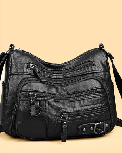 Multi-Pocket PU Leather Crossbody Bag