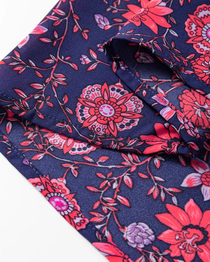 Floral Half Sleeve Split Neck Blouse Top