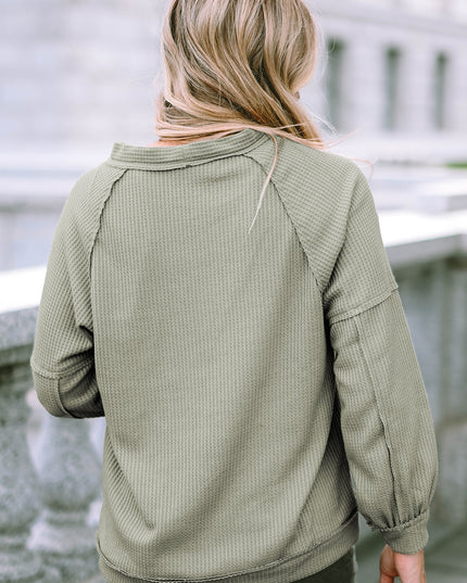 Button Down V-Neck Waffle Knit Shirt