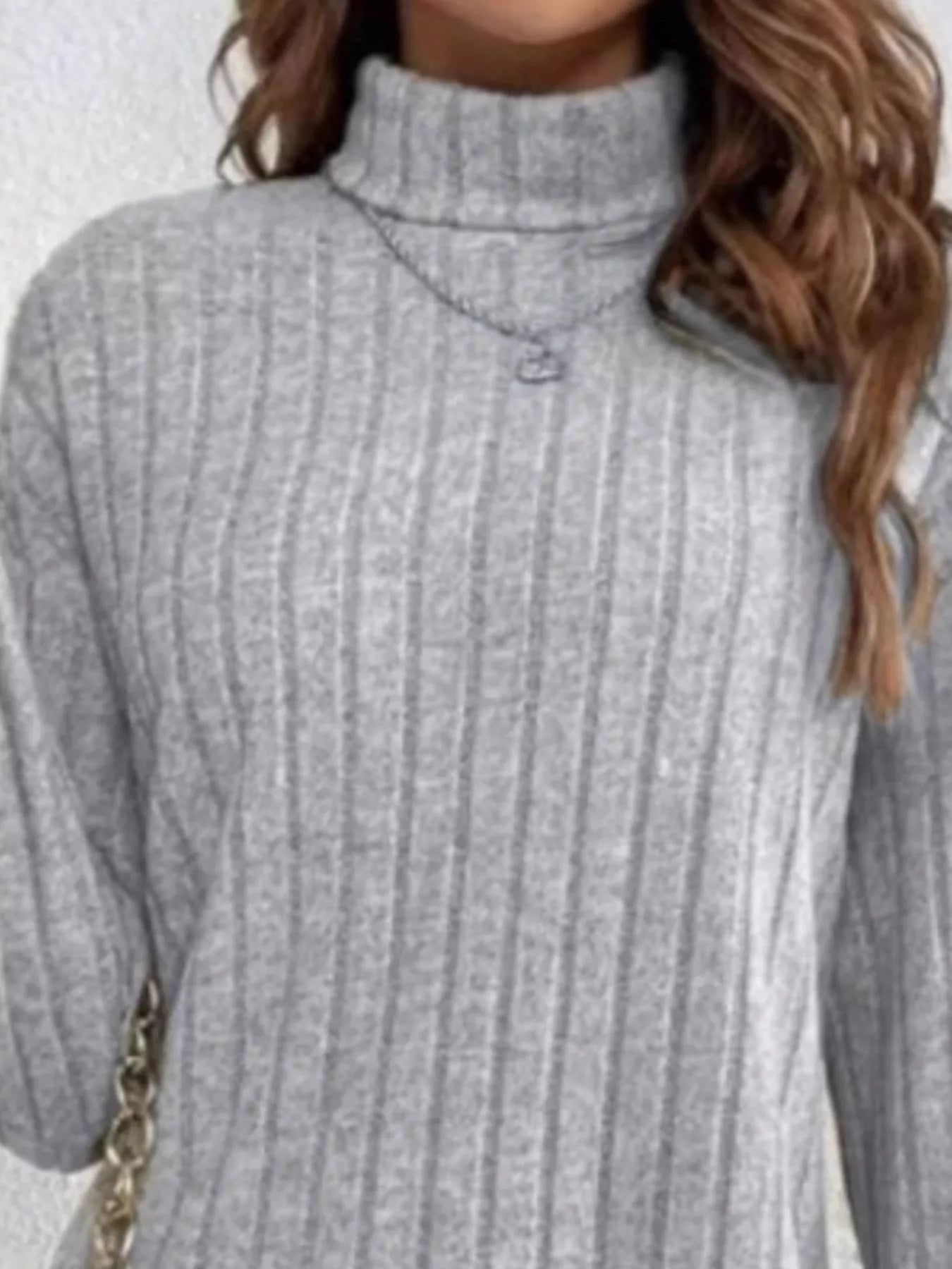 Casual Ribbed Turtleneck Long Sleeve Mini Dress