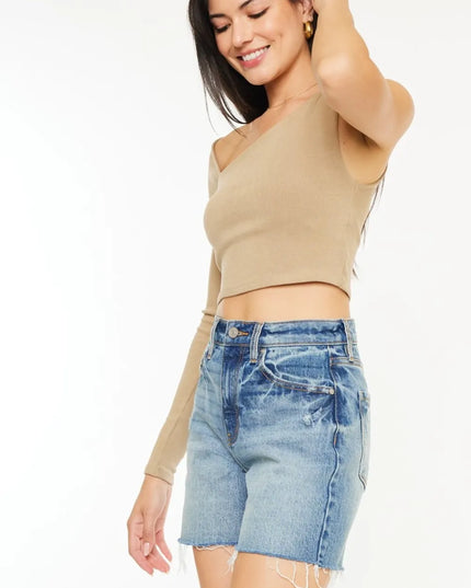 Kancan Full Size Raw Hem High Waist Denim Shorts
