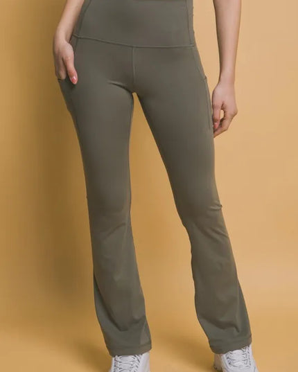 Love Tree High Waist Flare Active Leggings with Side Pockets Moss