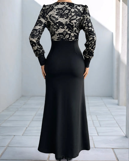 Lace V-Neck Long Sleeve Maxi Dress
