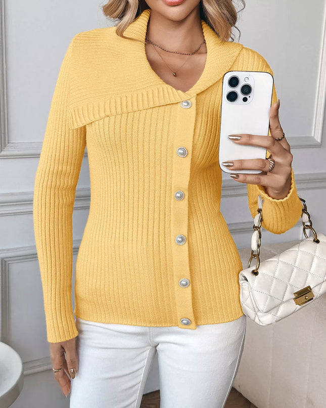 Asymmetrical Ribbed Button Up Cardigan