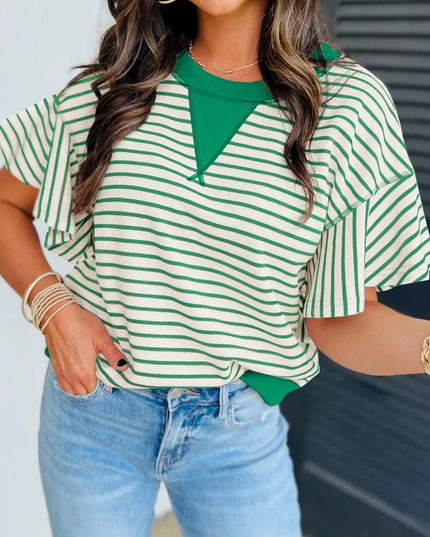 Striped Flounce Sleeve Casual Blouse