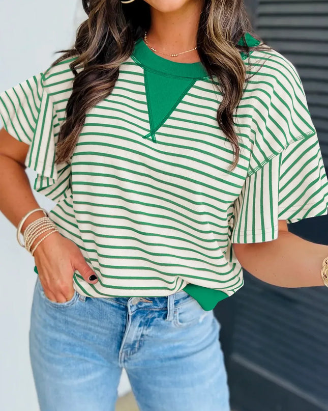 Striped Flounce Sleeve Casual Blouse