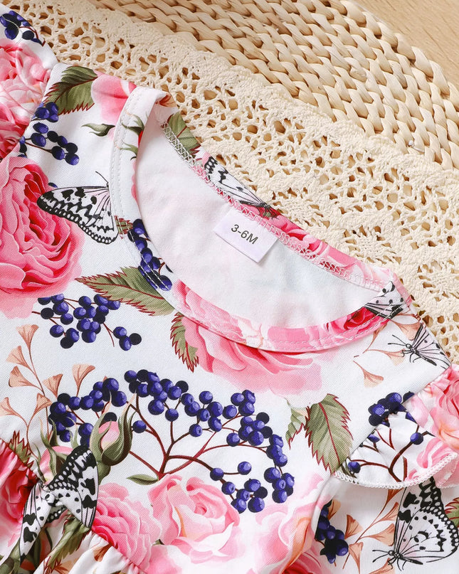 Children's Floral Ruffle Trim Top & Distressed Jeans Set