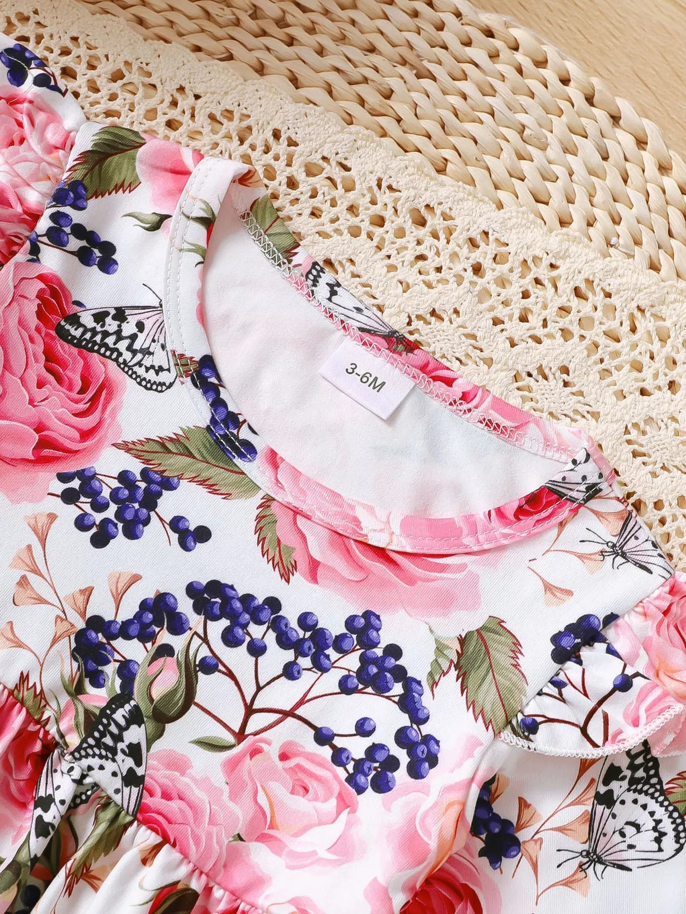 Children's Floral Ruffle Trim Top & Distressed Jeans Set