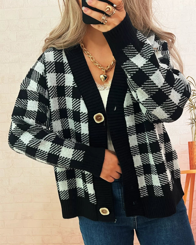 Plaid Button-Down Cardigan