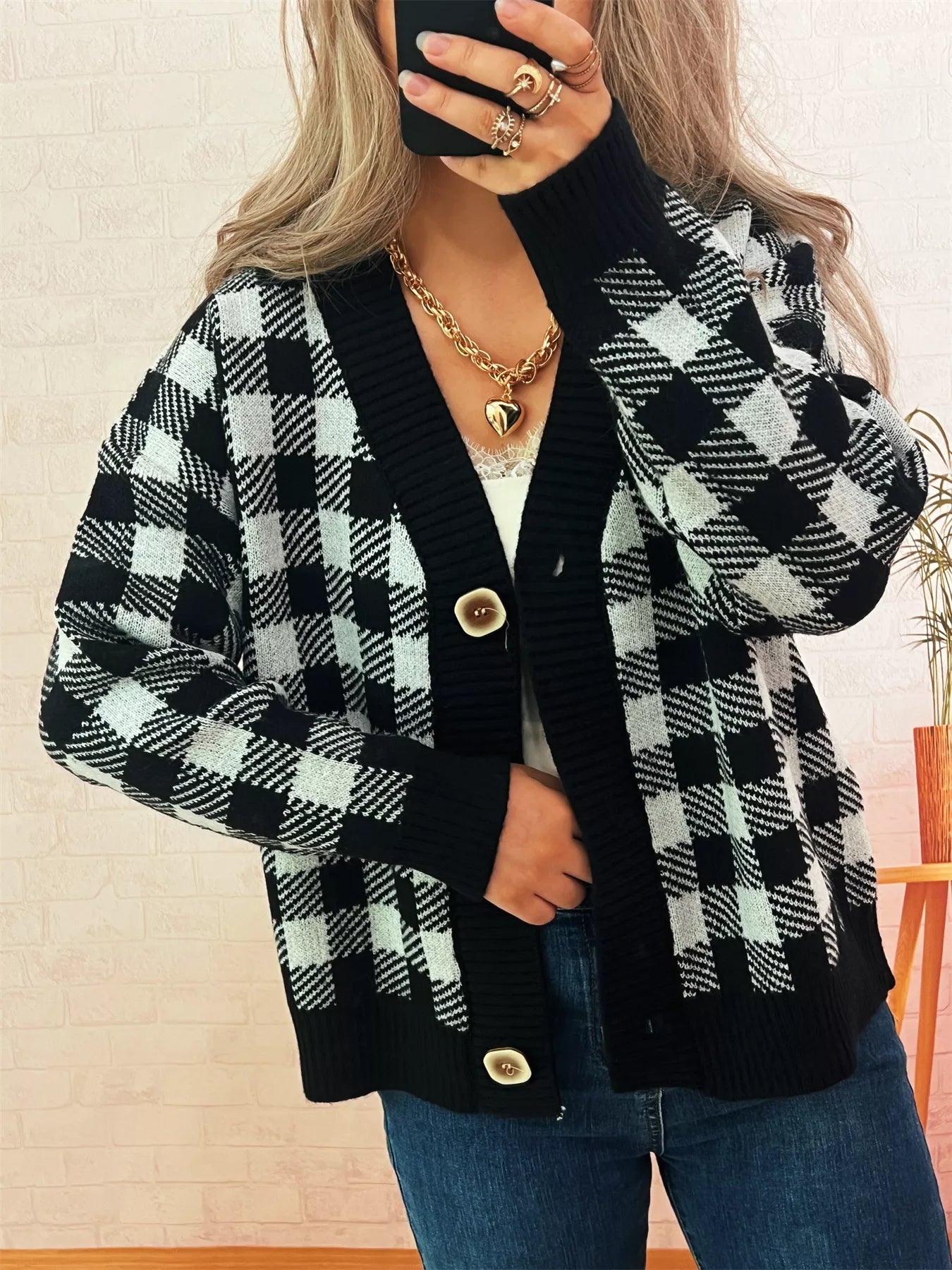 Plaid Button-Down Cardigan