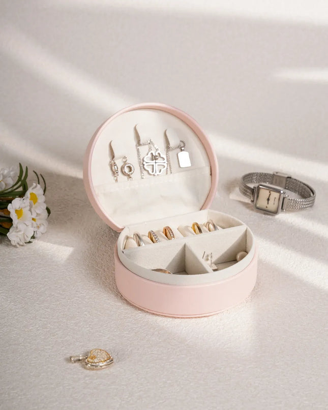 PU Leather Travel Jewelry Box Blush Pink One Size