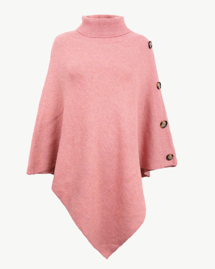 Turtleneck Buttoned Poncho Coral One Size