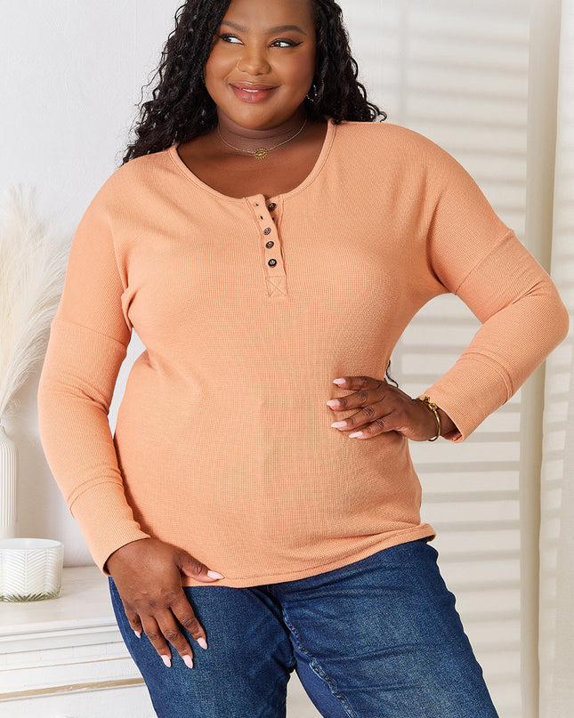 Basic Bae Half Button Long Sleeve Top