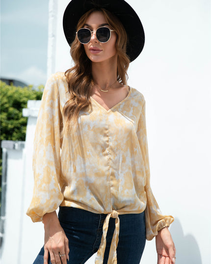 Tie-Dye Tied Balloon Sleeve Blouse