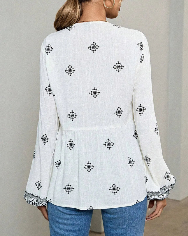 Tie Front Long Sleeve Blouse