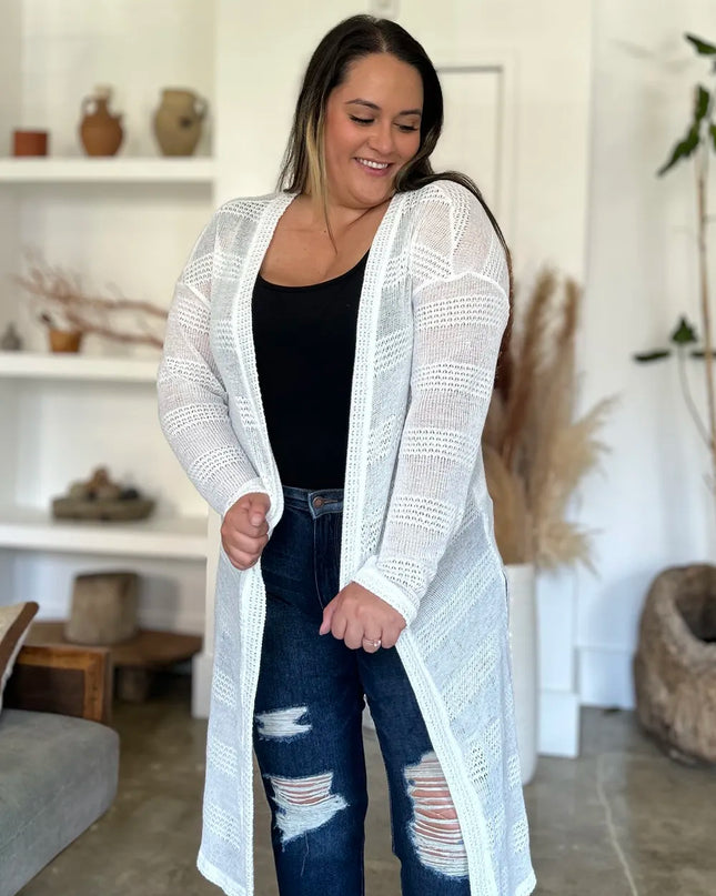 Double Take Full Size Open Front Longline Cardigan 