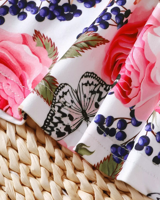 Children's Floral Ruffle Trim Top & Distressed Jeans Set