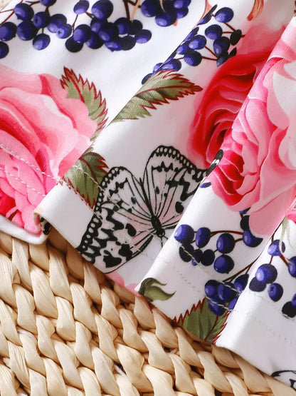 Children's Floral Ruffle Trim Top & Distressed Jeans Set