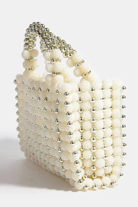 Fame Metallic and Pearl Cluster Beaded Handbag 