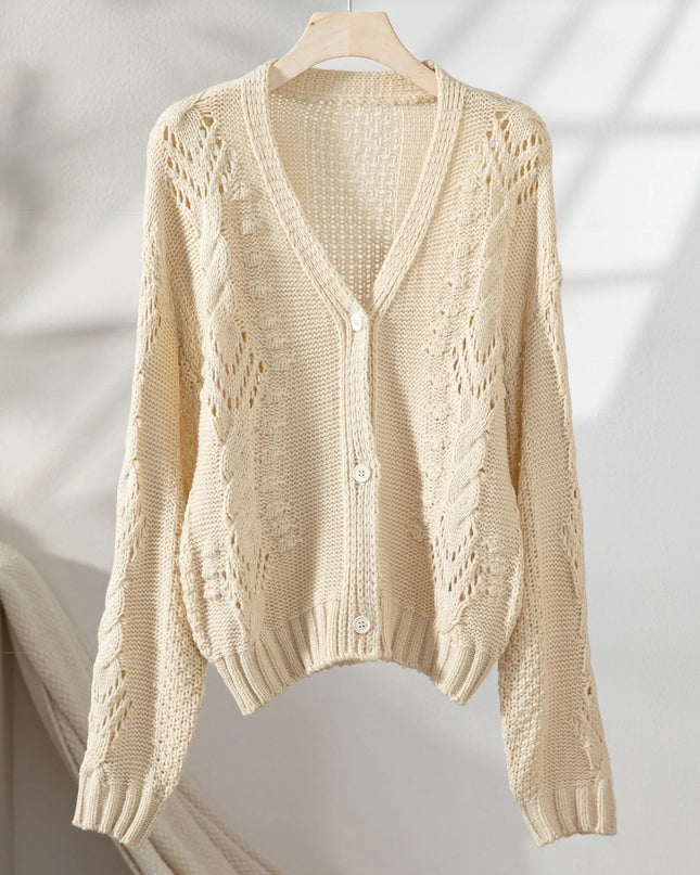 Chunky Cropped Button-Up Sweater Cardigan