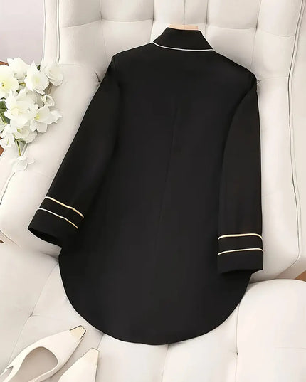 Decorative Button Hight-Low Blazer with Cuff Trim