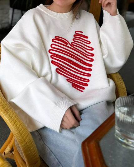 Heart Round Neck Oversized Sweater