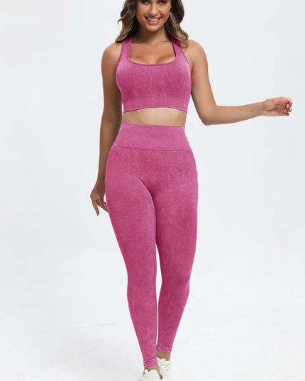 3 Piece Washed Square Neck Wide Strap Active Set 