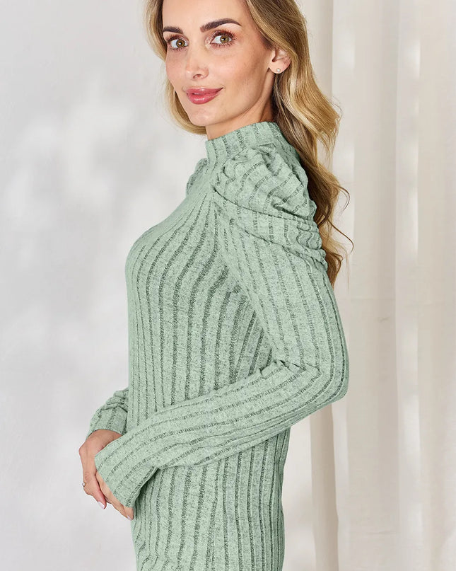 Basic Bae Full Size Ribbed Mock Neck Puff Sleeve T-Shirt