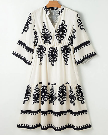 Printed Half Sleeve Knee Length Dress