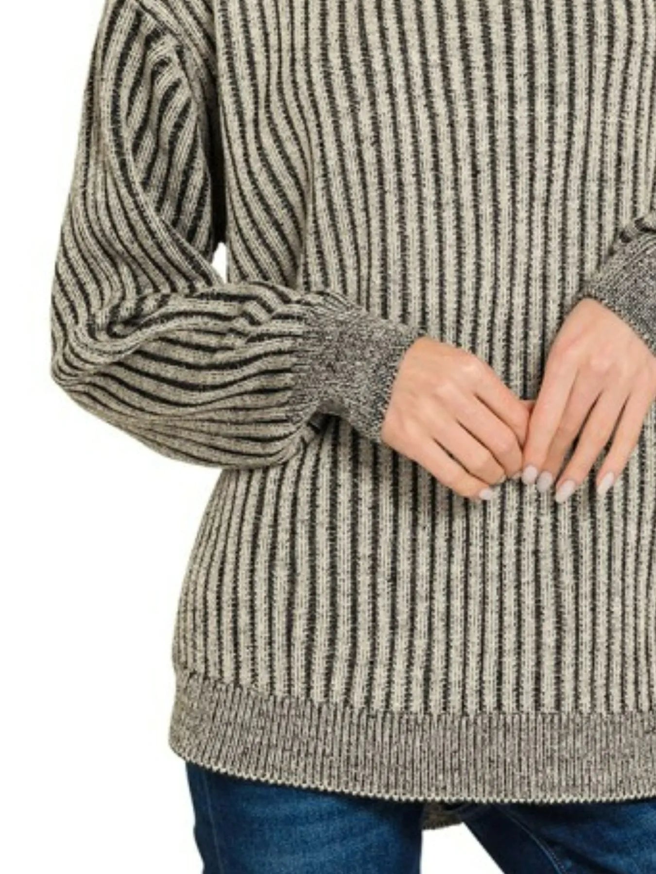 Zenana Curved Hem Two-Tone Ribbed Sweater