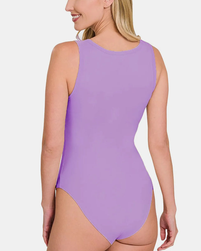 Zenana Microfiber Notched Sleeveless Bodysuit