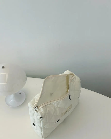 Bow Embroidered Quilted Storage Bag