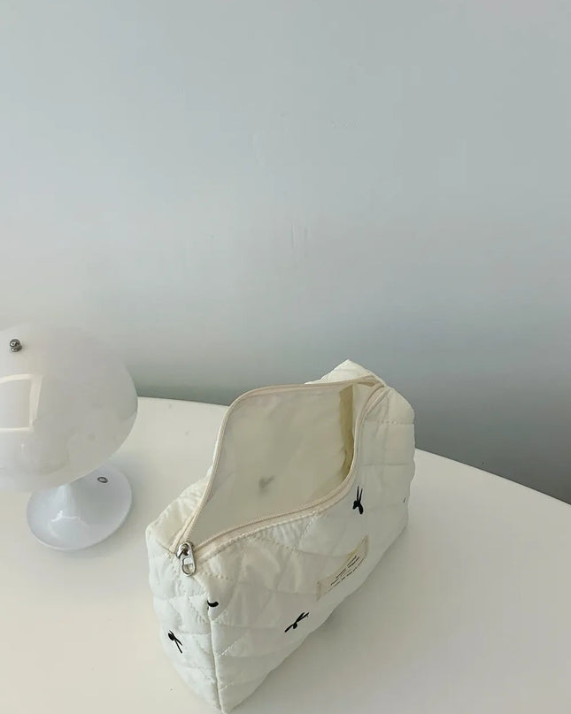 Bow Embroidered Quilted Storage Bag