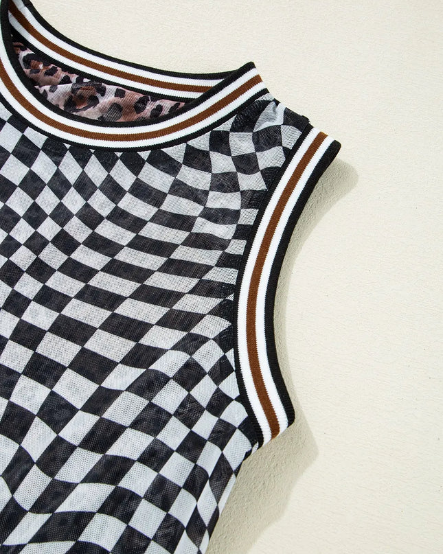 Checkered Round Neck Sleeveless Midi Dress 