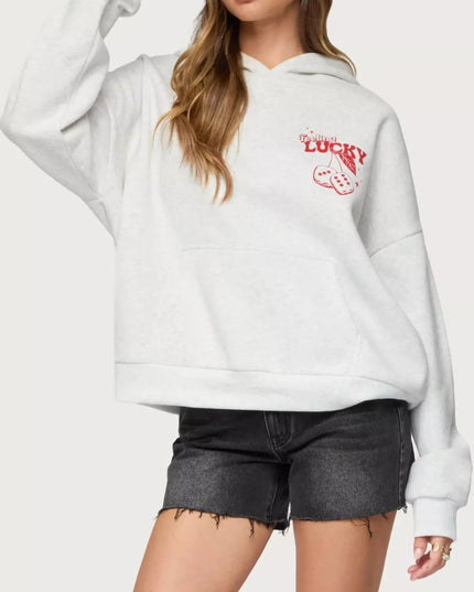 Drop Shoulder Graphic Hoodie with Kangaroo Pocket Luck