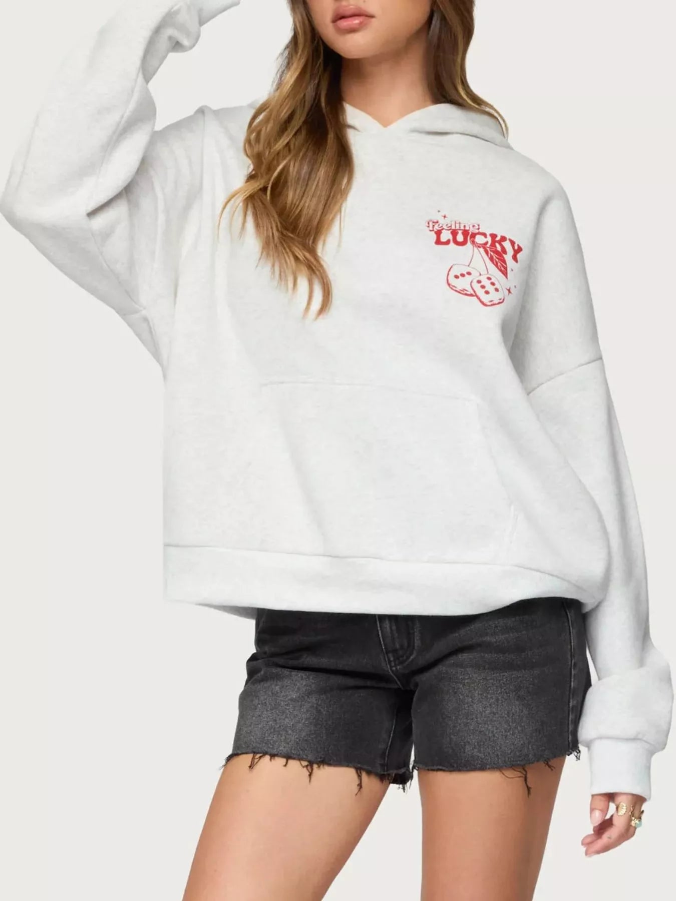 Drop Shoulder Graphic Hoodie with Kangaroo Pocket Luck