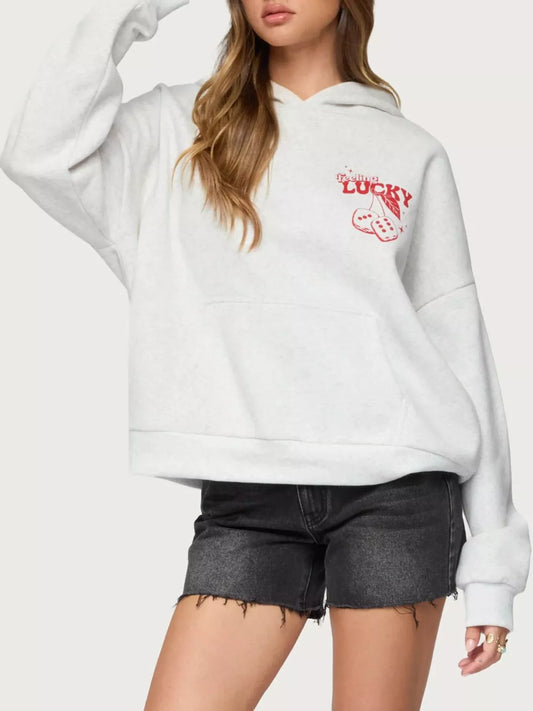 Drop Shoulder Graphic Hoodie with Kangaroo Pocket Luck