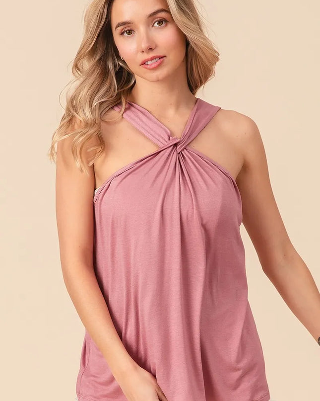 BiBi Rayon Span Jersey Knit Halter Neck Tank Top 