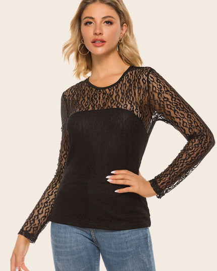 Lace Yoke Spliced Top Black