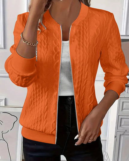 Texture Zip Up Long Sleeve Jacket Orange