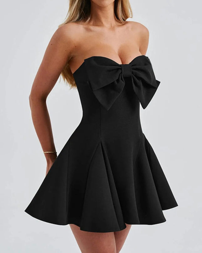 Bow Tube A-Line Mini Dress Black